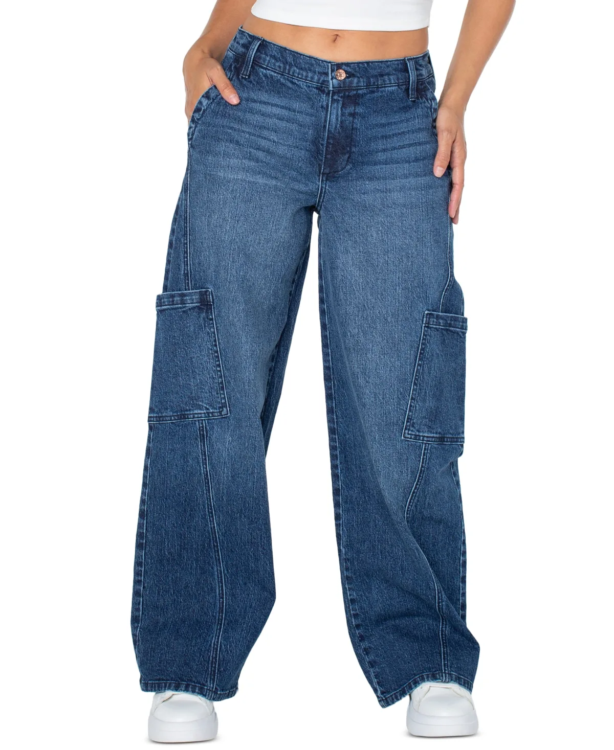 Mid-Rise Wide-Leg Cargo Jeans by Celebrity Pink