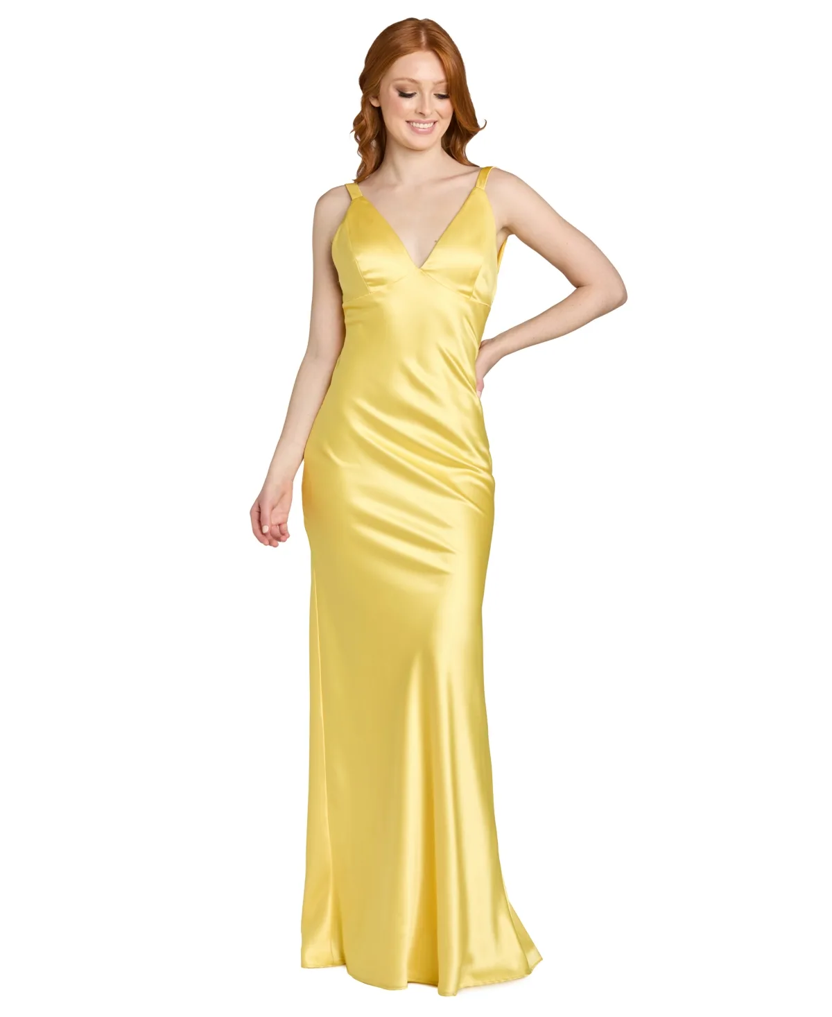 Stretch V-Neck Bar Back Long Gown by Morgan & Company