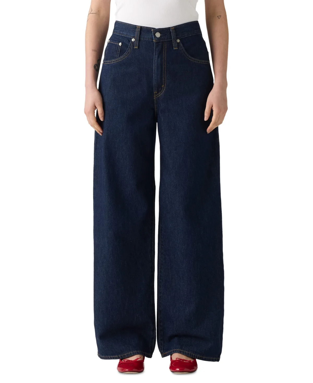 Cinch-Waist Lightweight Baggy Jeans