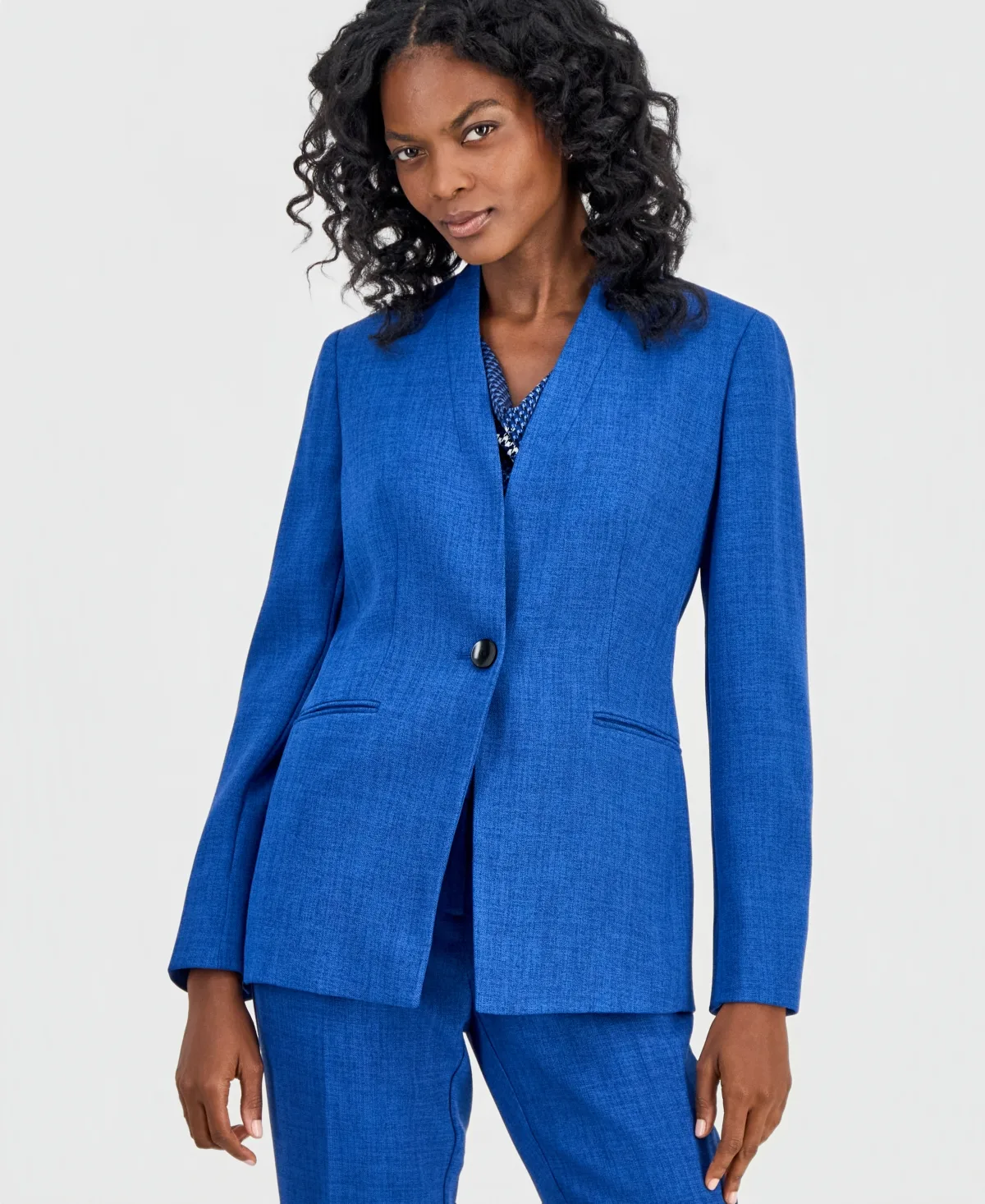 Collarless One-Button Blazer