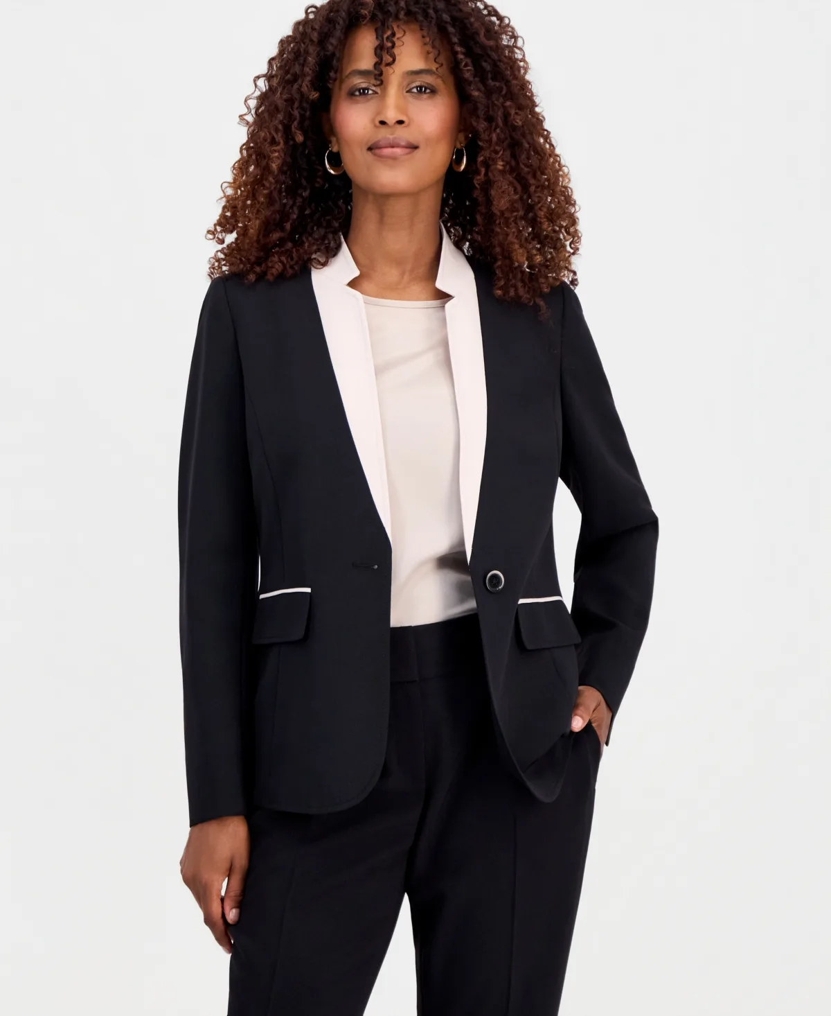 One-Button Inverted-Collar Blazer by Kasper