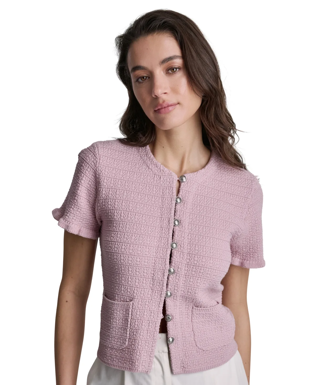 Tweed Short-Sleeve Cropped Cardigan by Bcbg