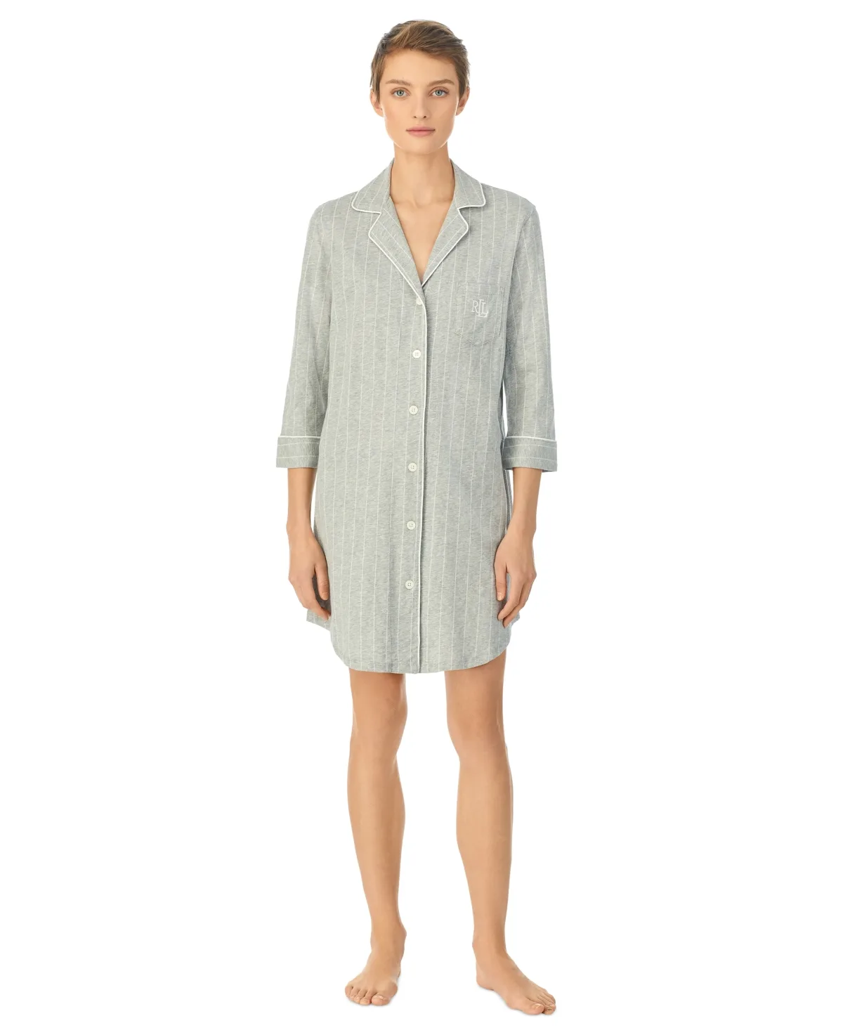 Knit Notch Collar Cotton Sleep Shirt by Lauren Ralph Lauren