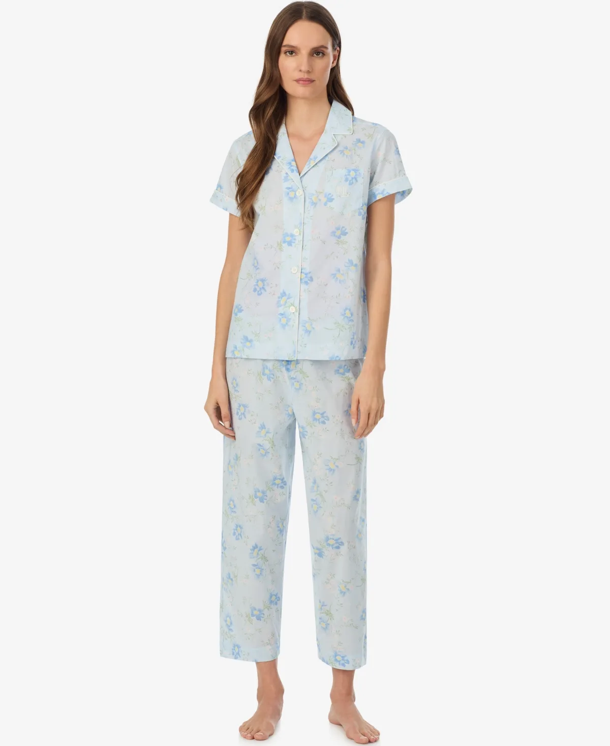 Notch Collar Top and Cropped Pajama Pants, 2-Piece Set by Lauren Ralph Lauren
