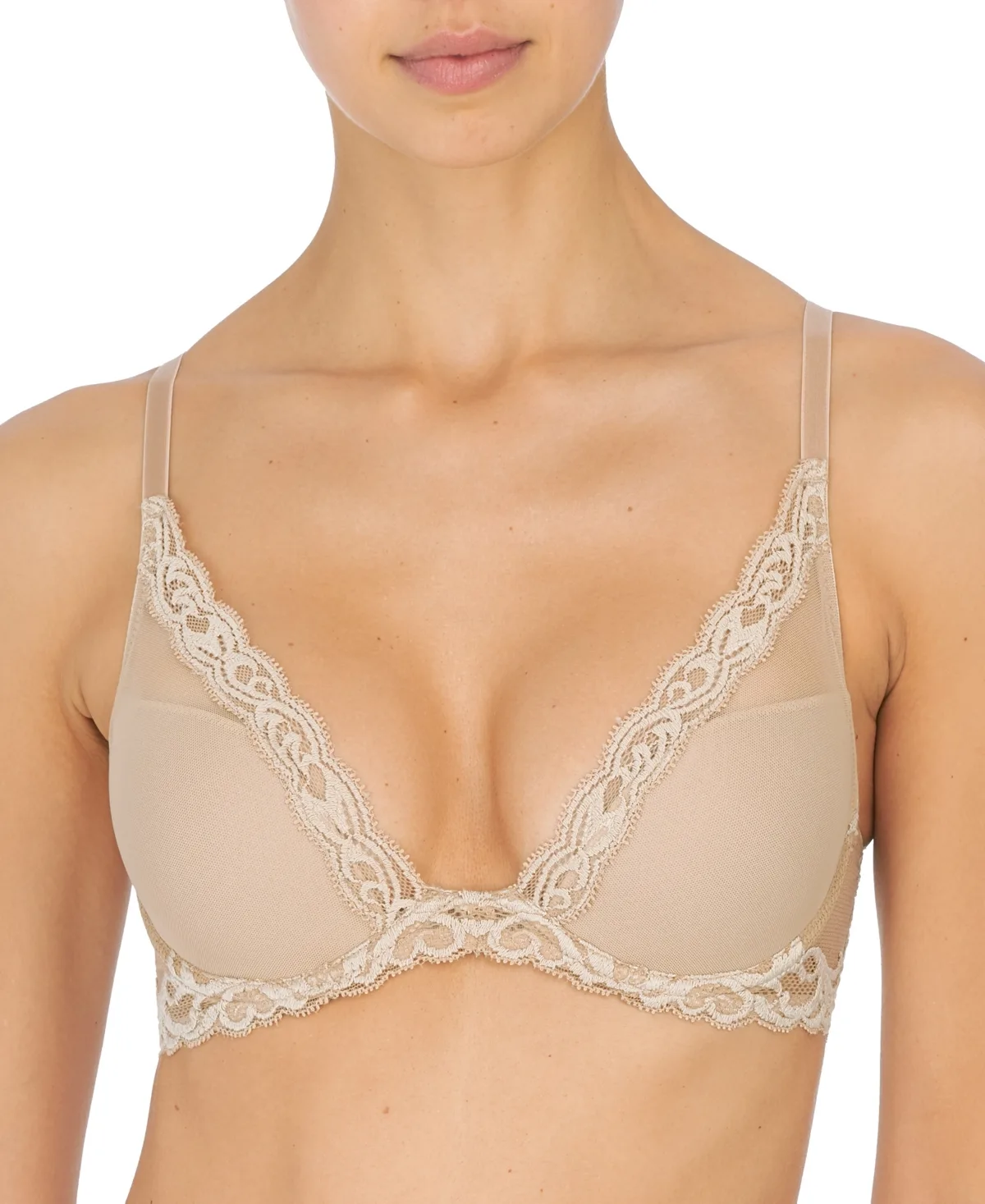 Feathers Lace Contour Underwire Plunge Bra