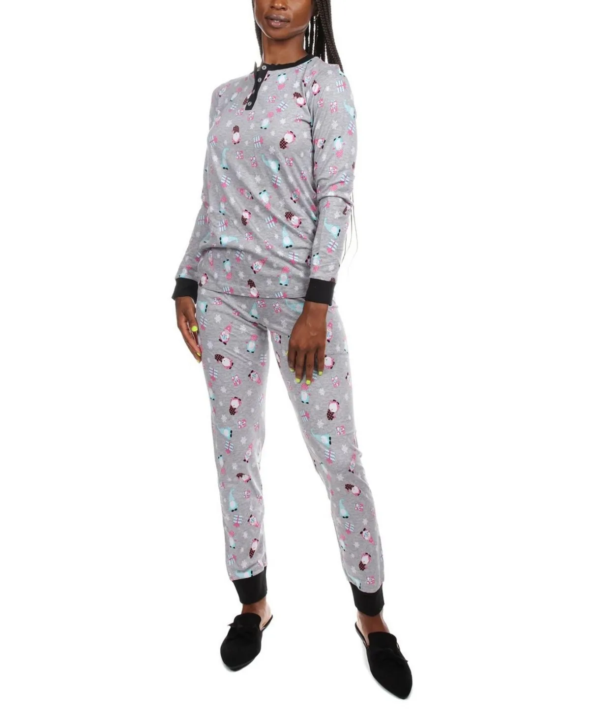 Holiday Gnomes Cotton Blend 2 Piece Pajama Set by Memoi