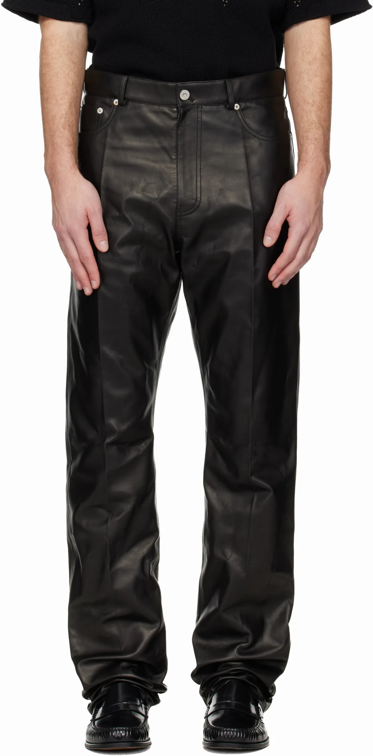 Black Five Pocket Nappa Leather Pants