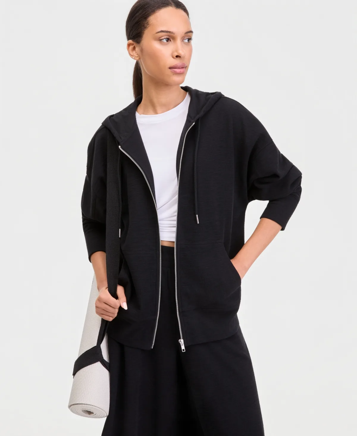 Oversized Rib Slub Full-Zip Hoodie by Id Ideology