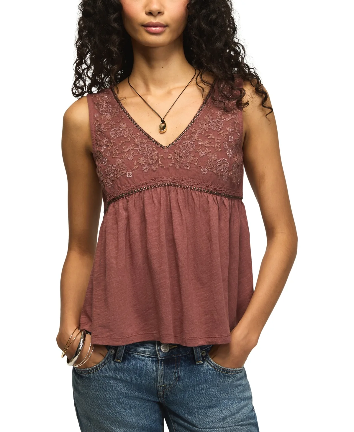 Embroidered Stud V-Neck Tank Top by Lucky Brand