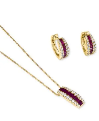 Effy Ruby Diamond Pendant Necklace Small Hoop Earrings Collection in 14k Gold by Effy Collection