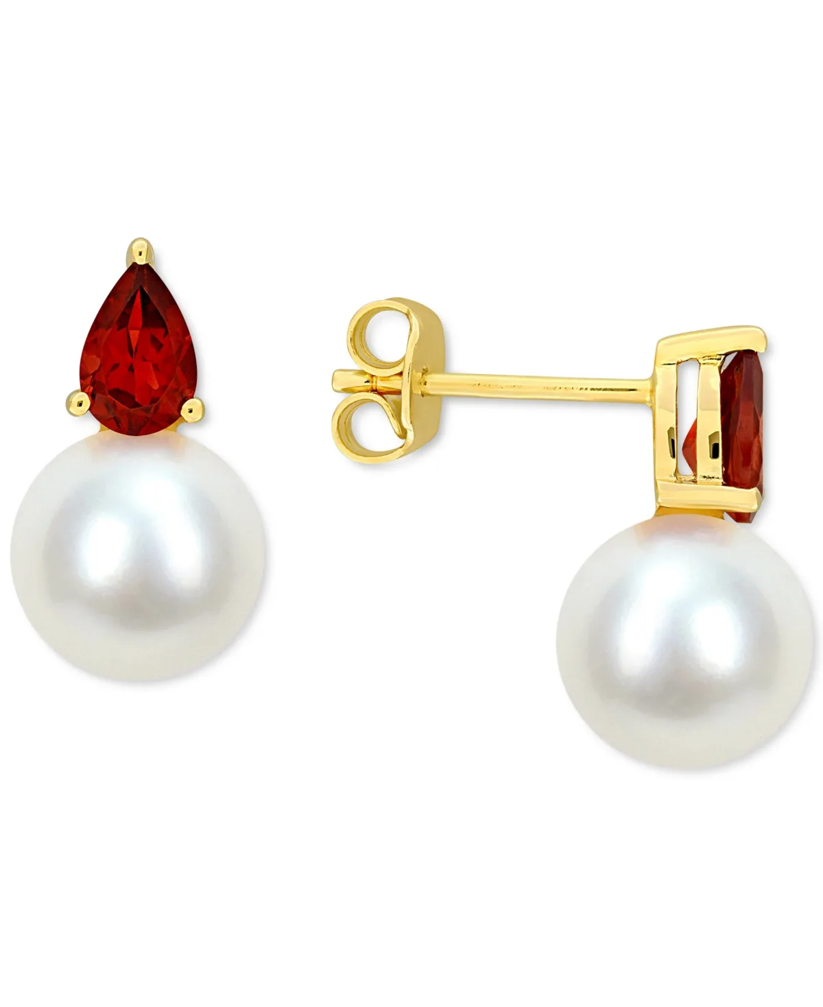 Cultured Freshwater Pearl (8-1/2mm) and Birthstone Stud Earrings in 18k Gold-Plated Sterling Silver, 18k Rose Gold-Plated Sterling Silver or Sterling Silver
