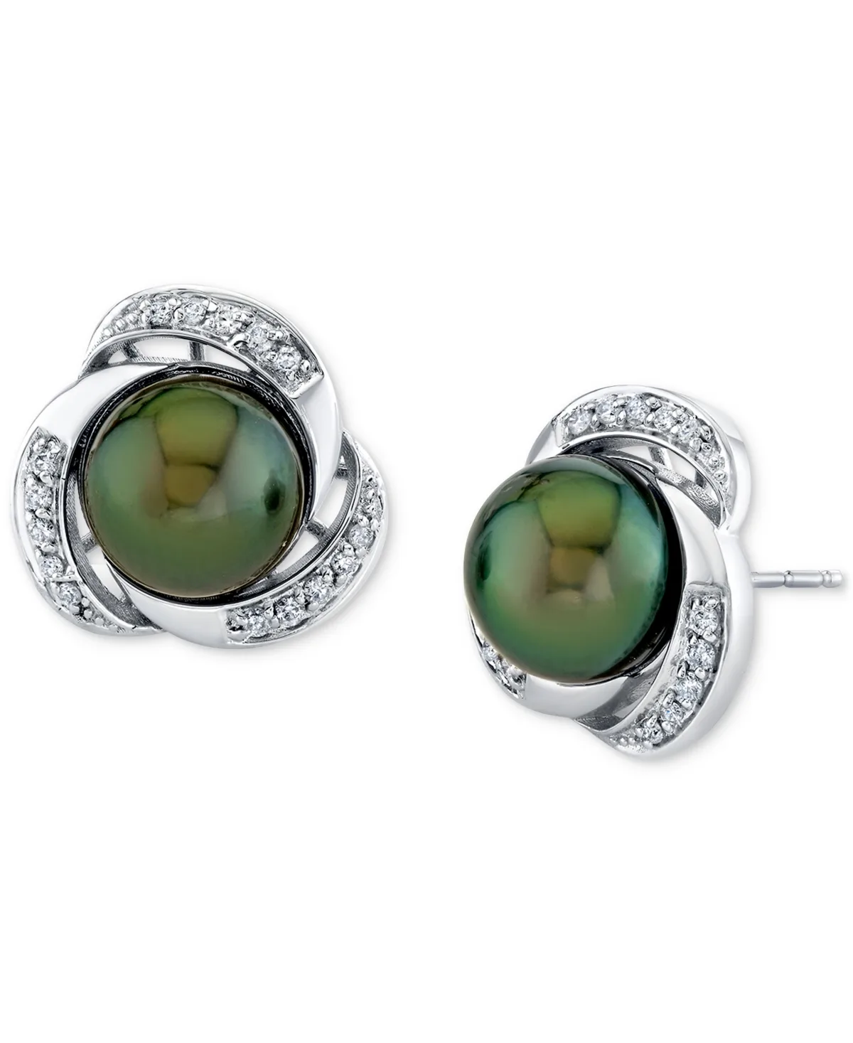 Cultured Tahitian Pearl (9mm) & Diamond (1/5 ct. tw.) Stud Earrings in 10k White Gold by Macy's