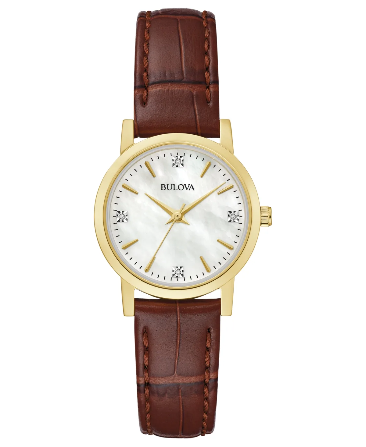 Diamond Accent Brown Leather Strap Watch 27mm by Bulova