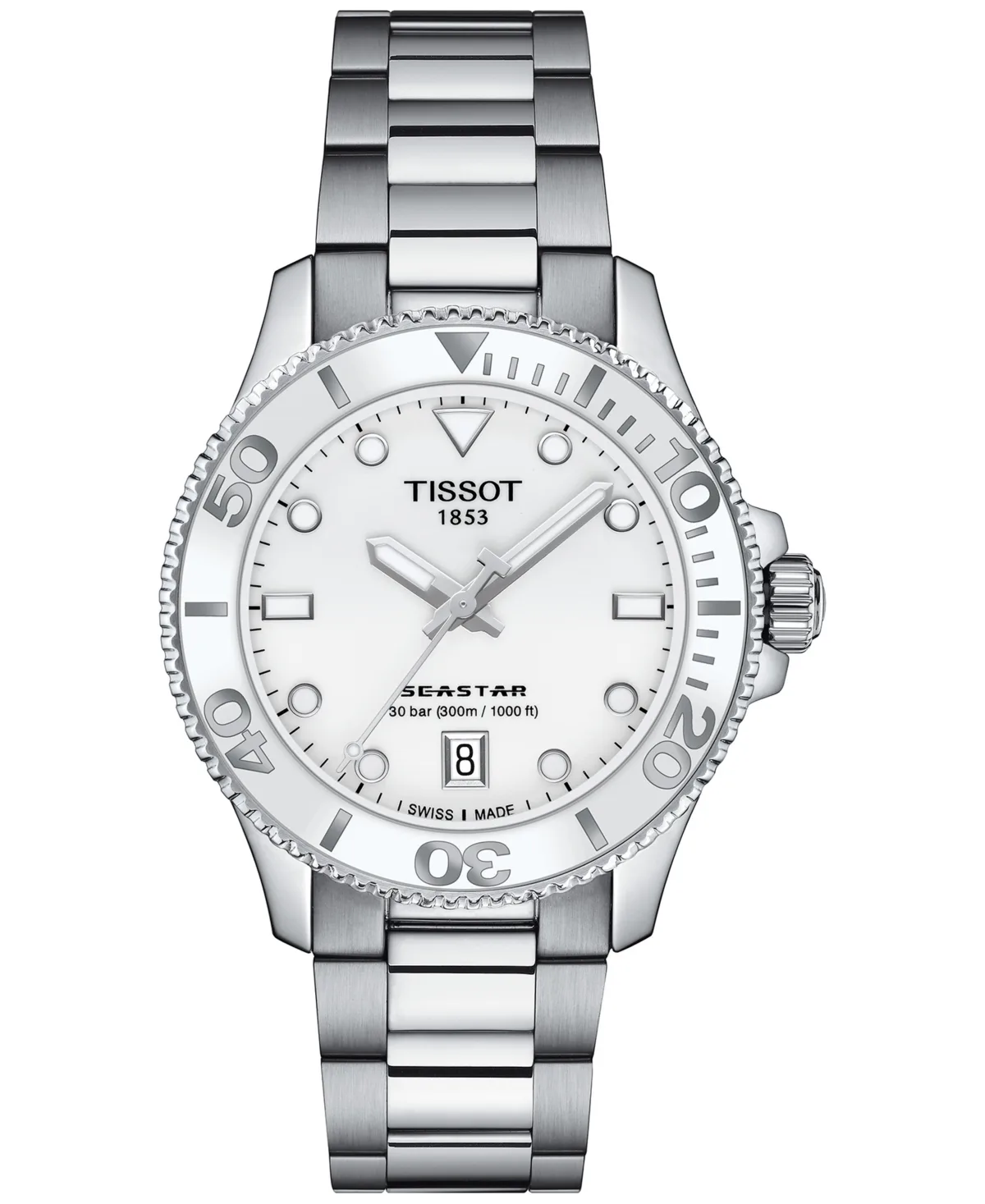 Seastar Silver-Tone Stainless Steel Bracelet Watch 36mm by Tissot
