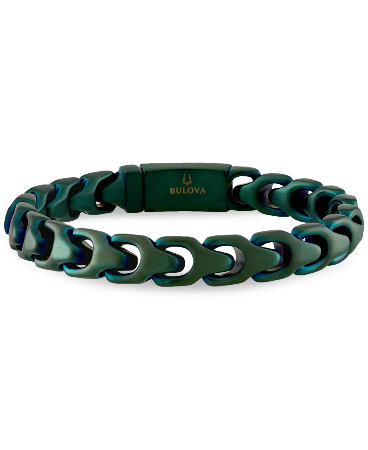 Green-Tone Stainless Steel Link Bracelet by Bulova