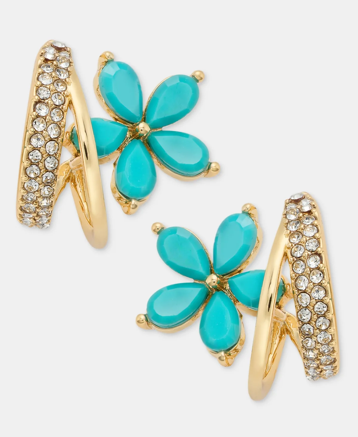 Gold-Tone Faux Colored Flower Hoop Earrings by Lonna & Lilly