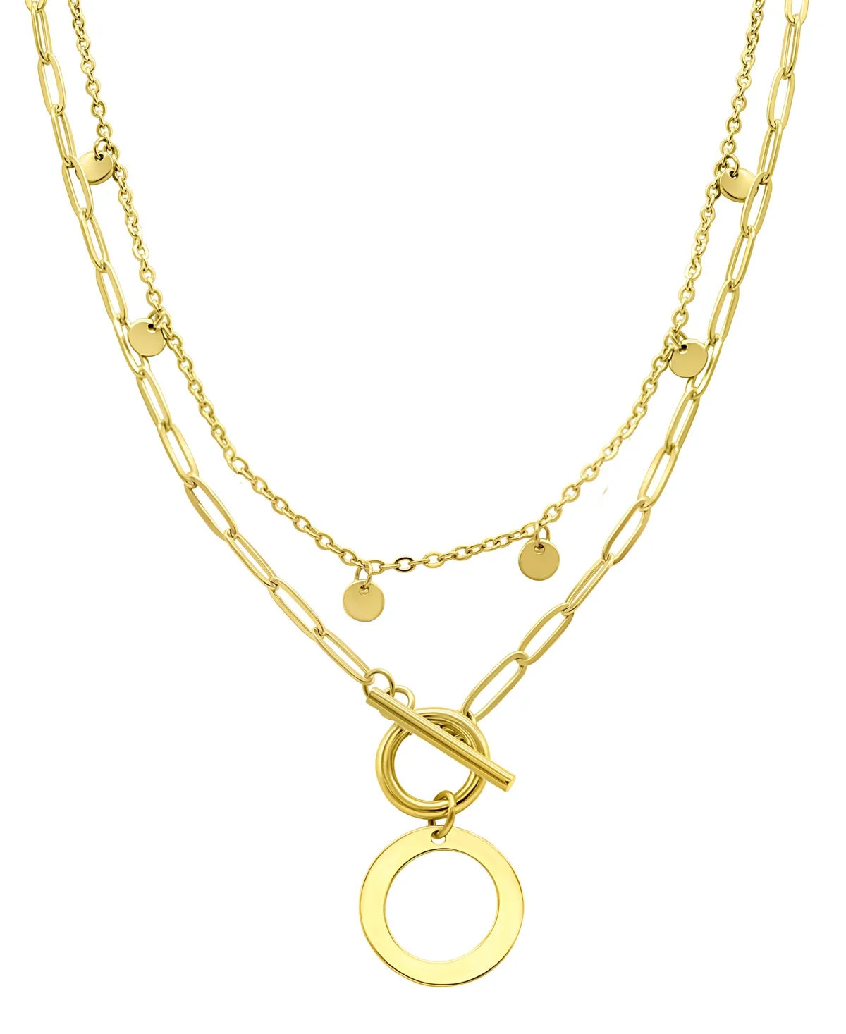 Tarnish Resistant 14K Gold-Plated Confetti and Paperclip Layered Initial Toggle Necklace