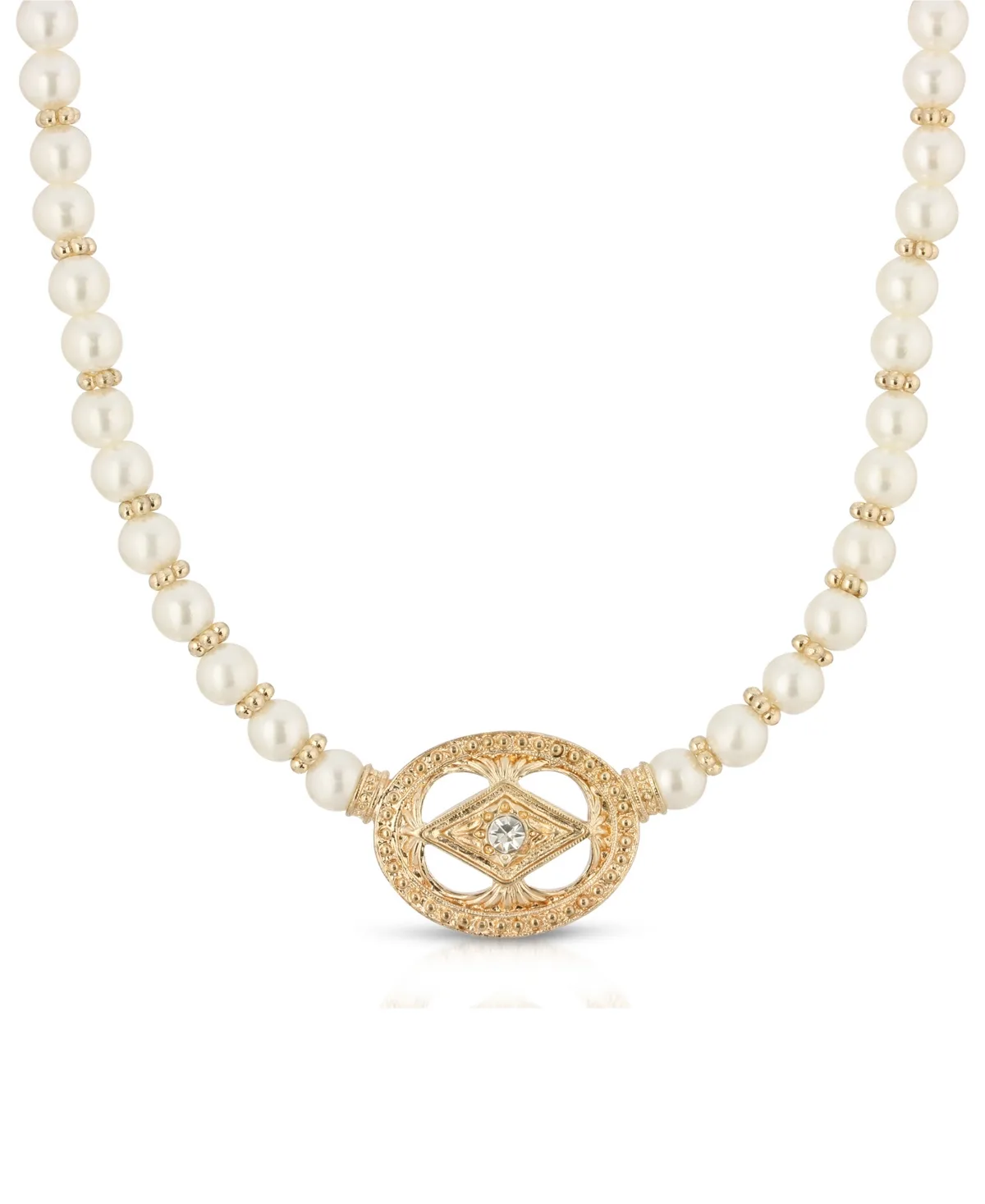 Gold-Tone Imitation Pearl and Crystal Pendant Necklace by 2028