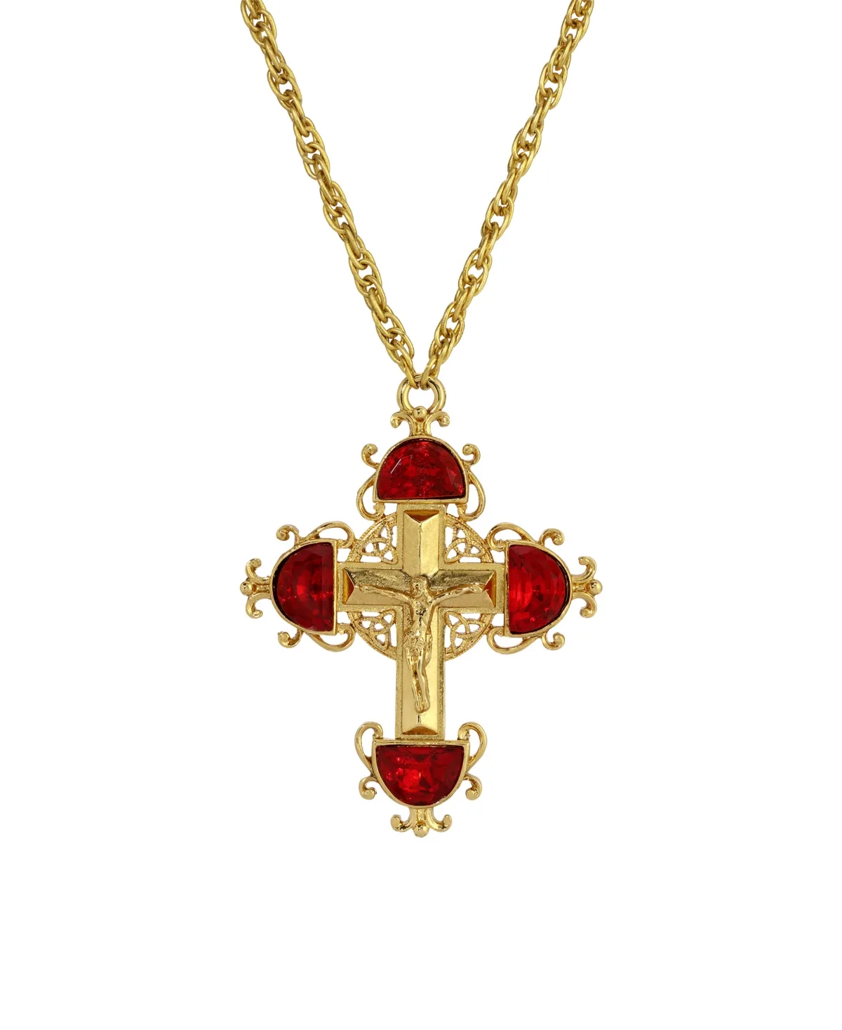 Gold-Tone Cross with Siam Red Crystals 28" Necklace by Symbols Of Faith