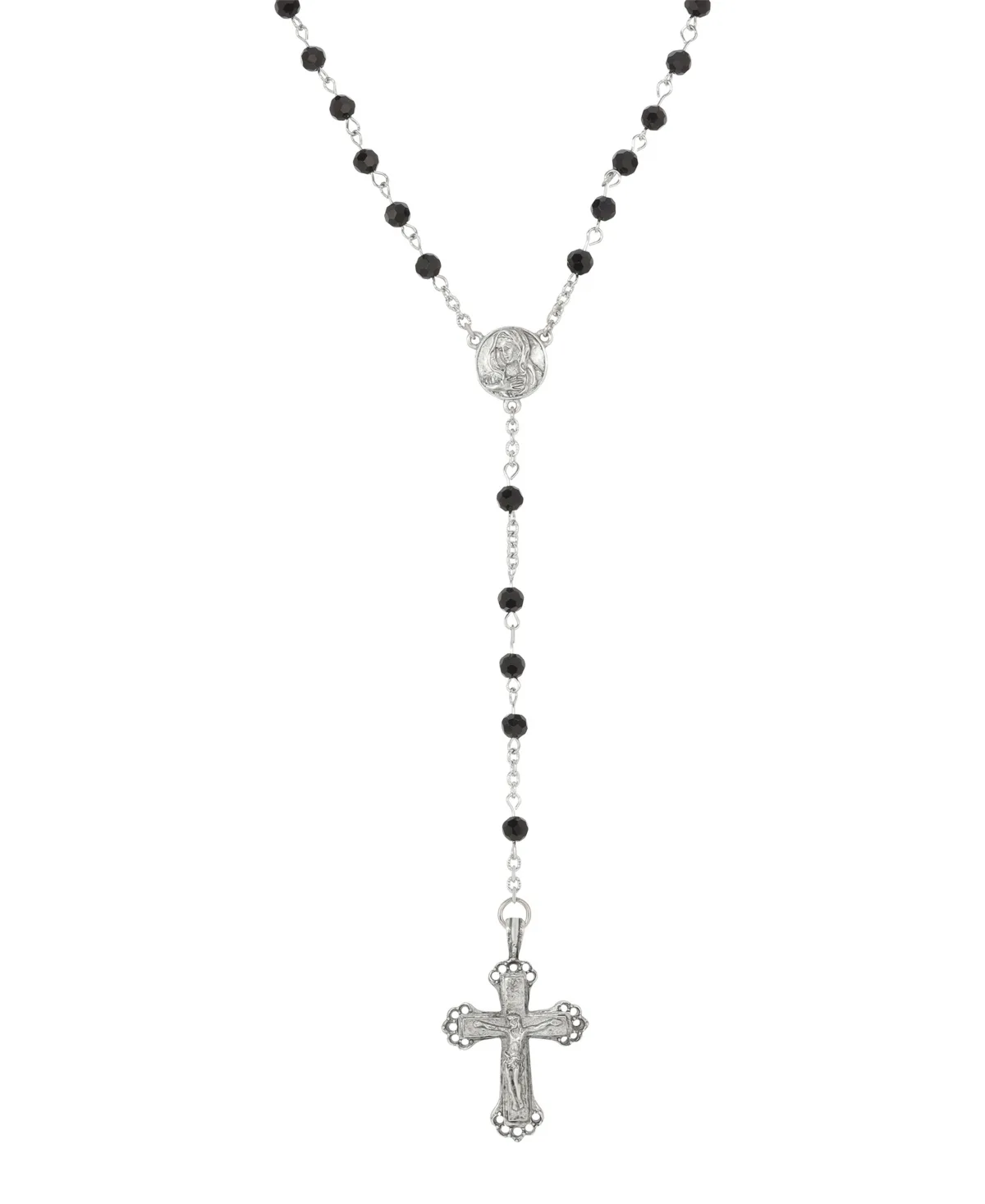 Pewter Black Bead Mother Mary Rosary by Symbols Of Faith