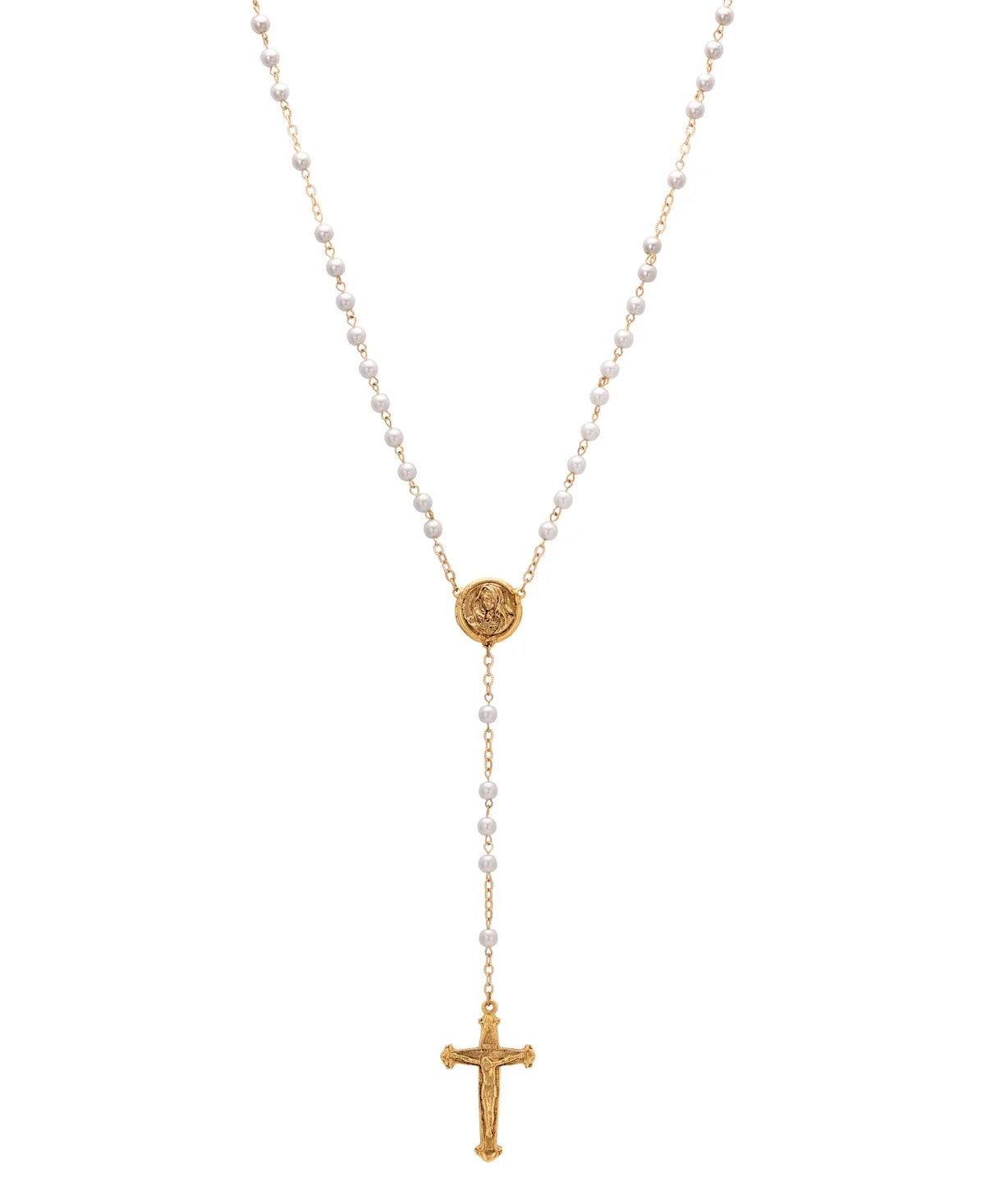 Gold-Tone White Bead Virgin Mary Locket Rosary by Symbols Of Faith