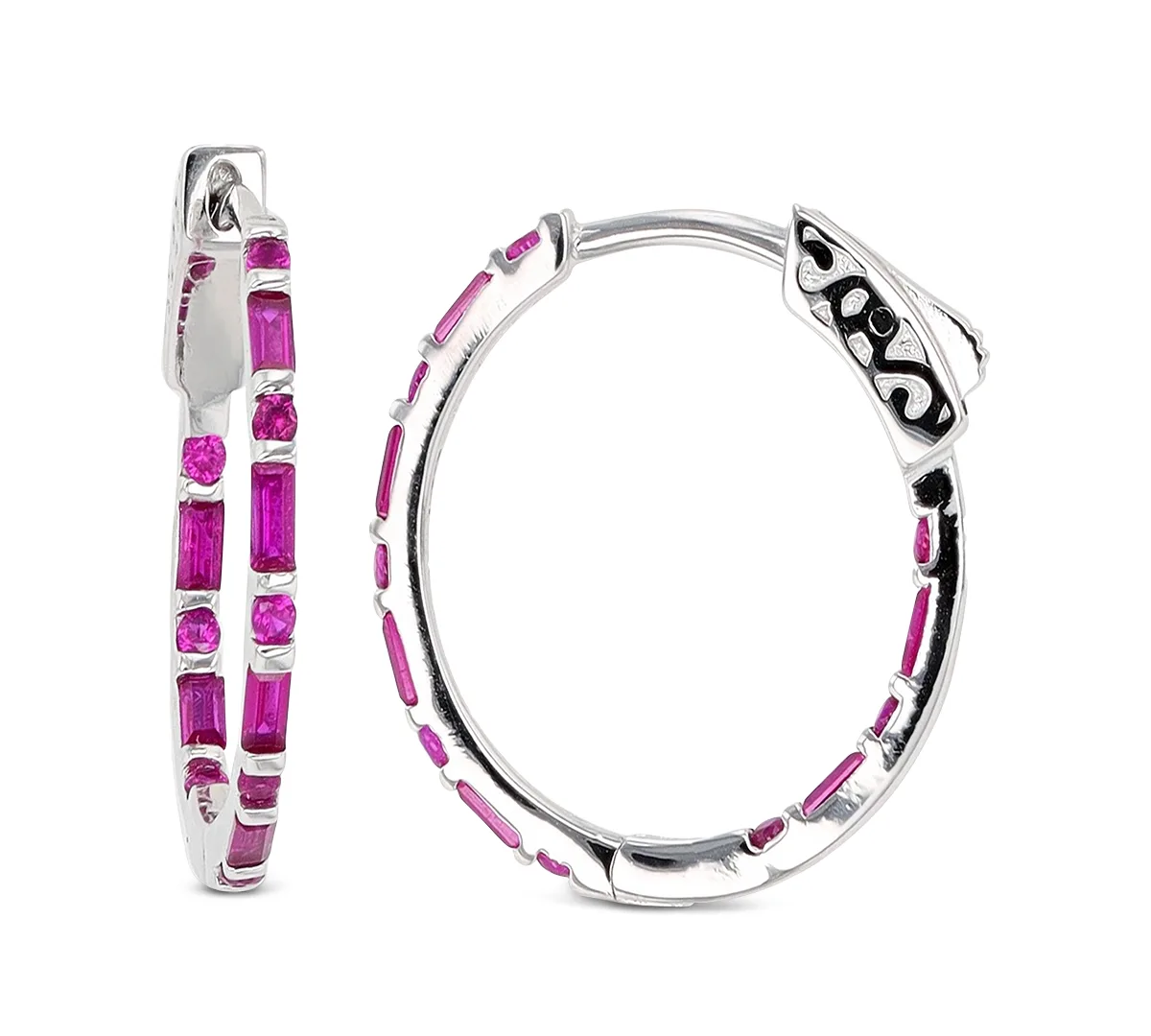 Lab-Grown Ruby Small Hoop Earrings in Sterling Silver, 0.79" by Macy's