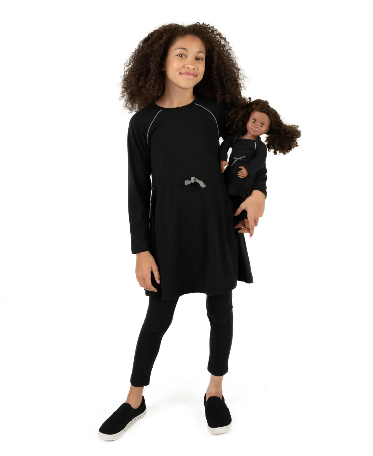 Matching Girl & Doll Drawstring Cinch-Waist Long Sleeve Dress by Leveret
