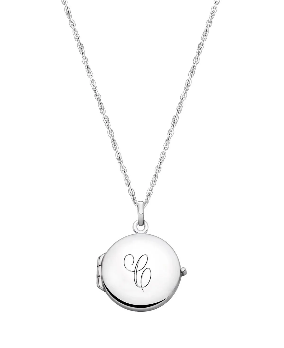 Sterling Silver Round Locket & Engraved Initial 14-16" Necklace by Tiny Blessings