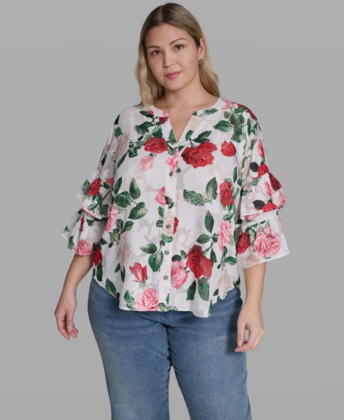 V-Neck Floral-Print Blouse by Karl Lagerfeld Paris