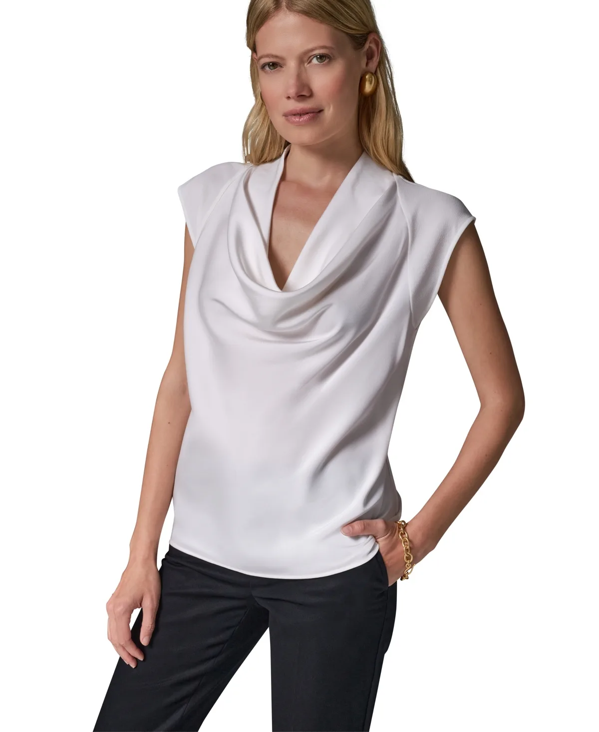 Cowl-Neck Cap-Sleeve Top by Donna Karan New York