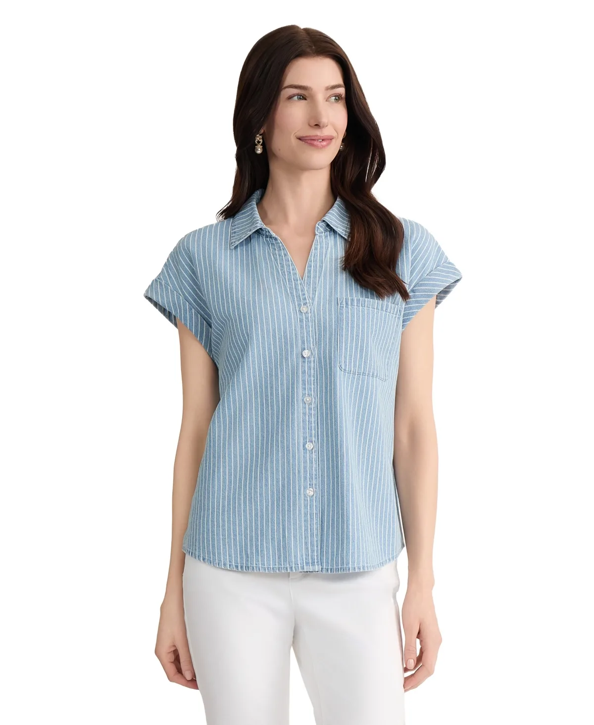 Short-Sleeve Collared Cotton Blouse by Jones New York