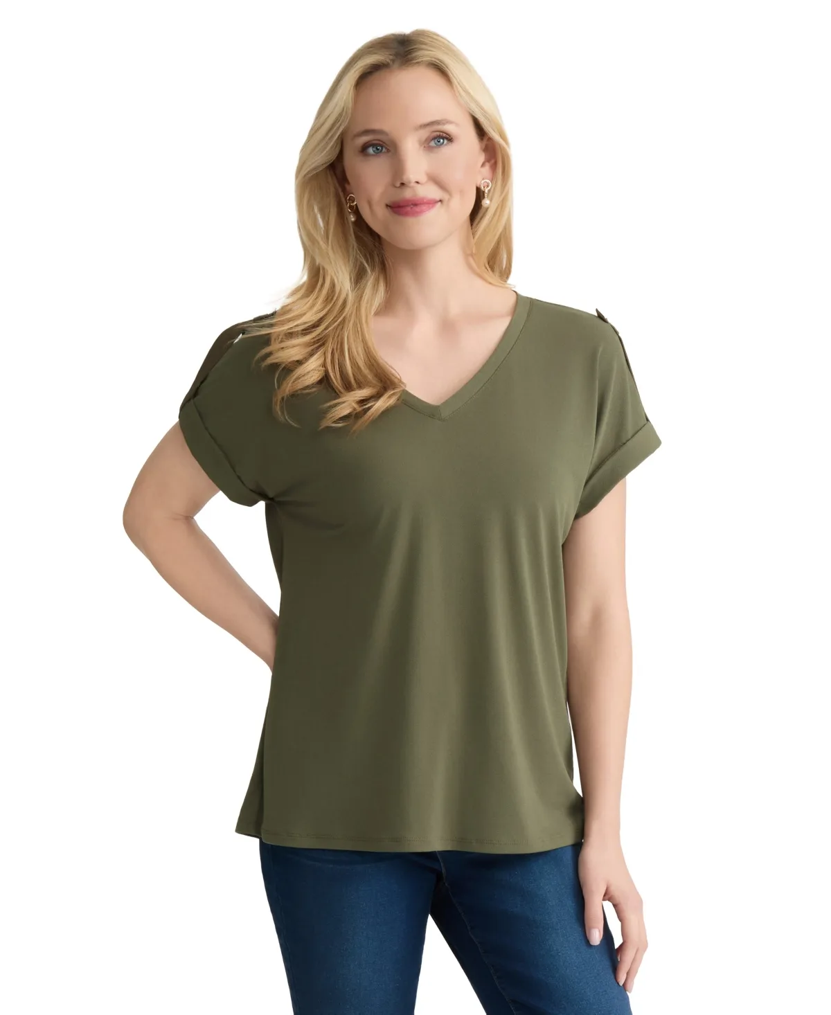 Roll Cuff Tab T-Shirt by Jones New York