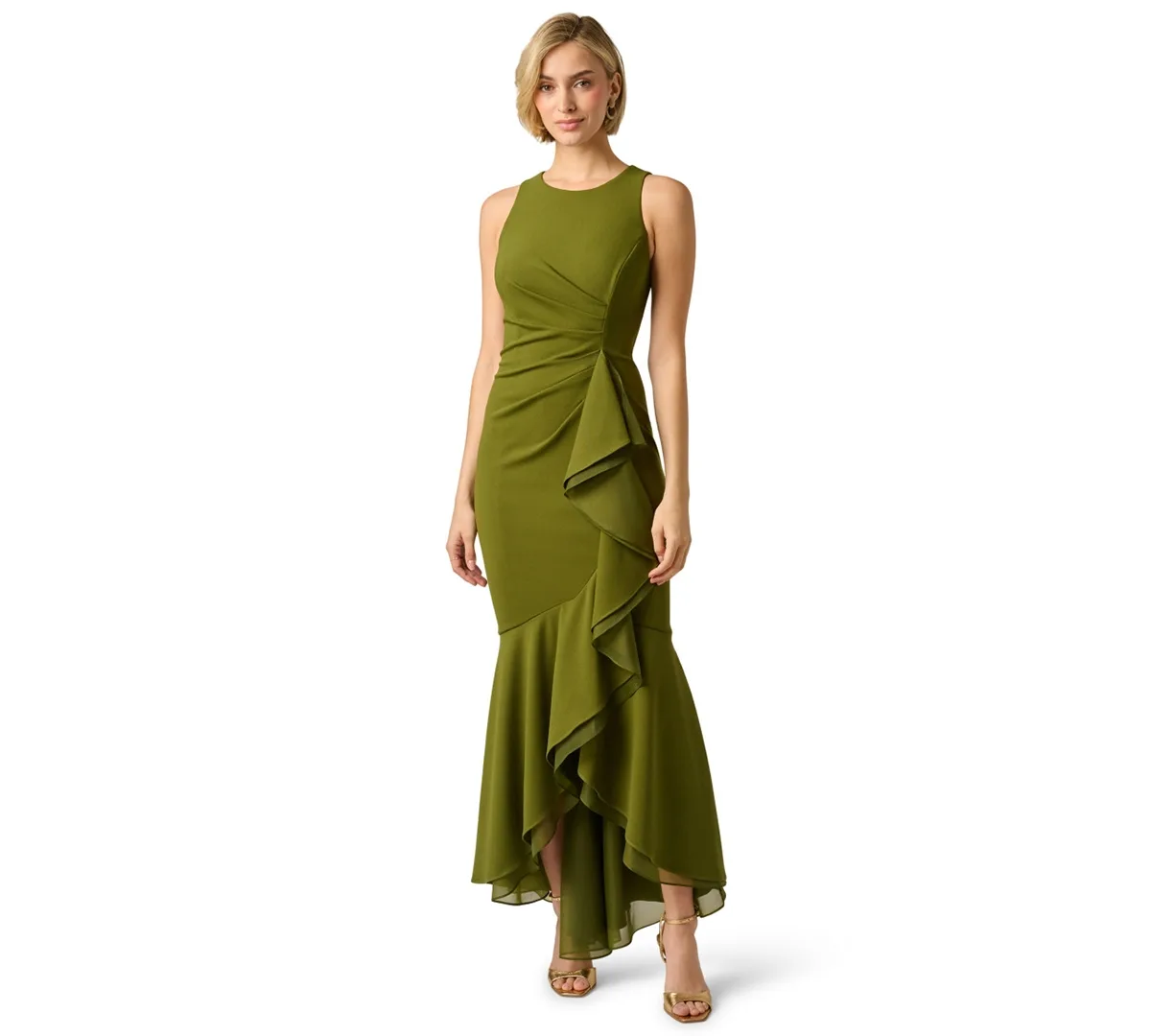 Sleeveless Ruffled High-Low Gown by Adrianna Papell