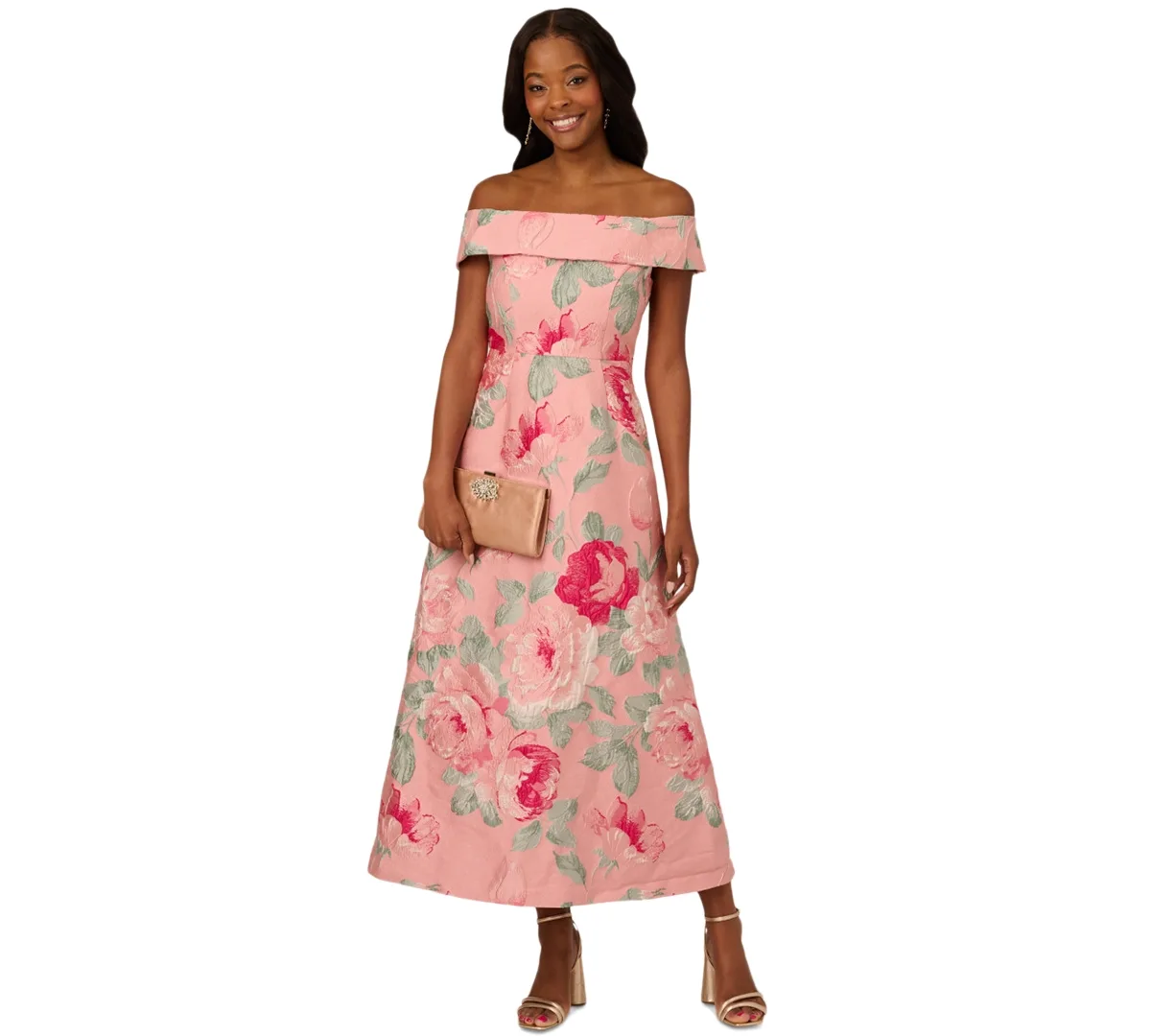 Off-The-Shoulder Floral-Jacquard Dress by Adrianna Papell