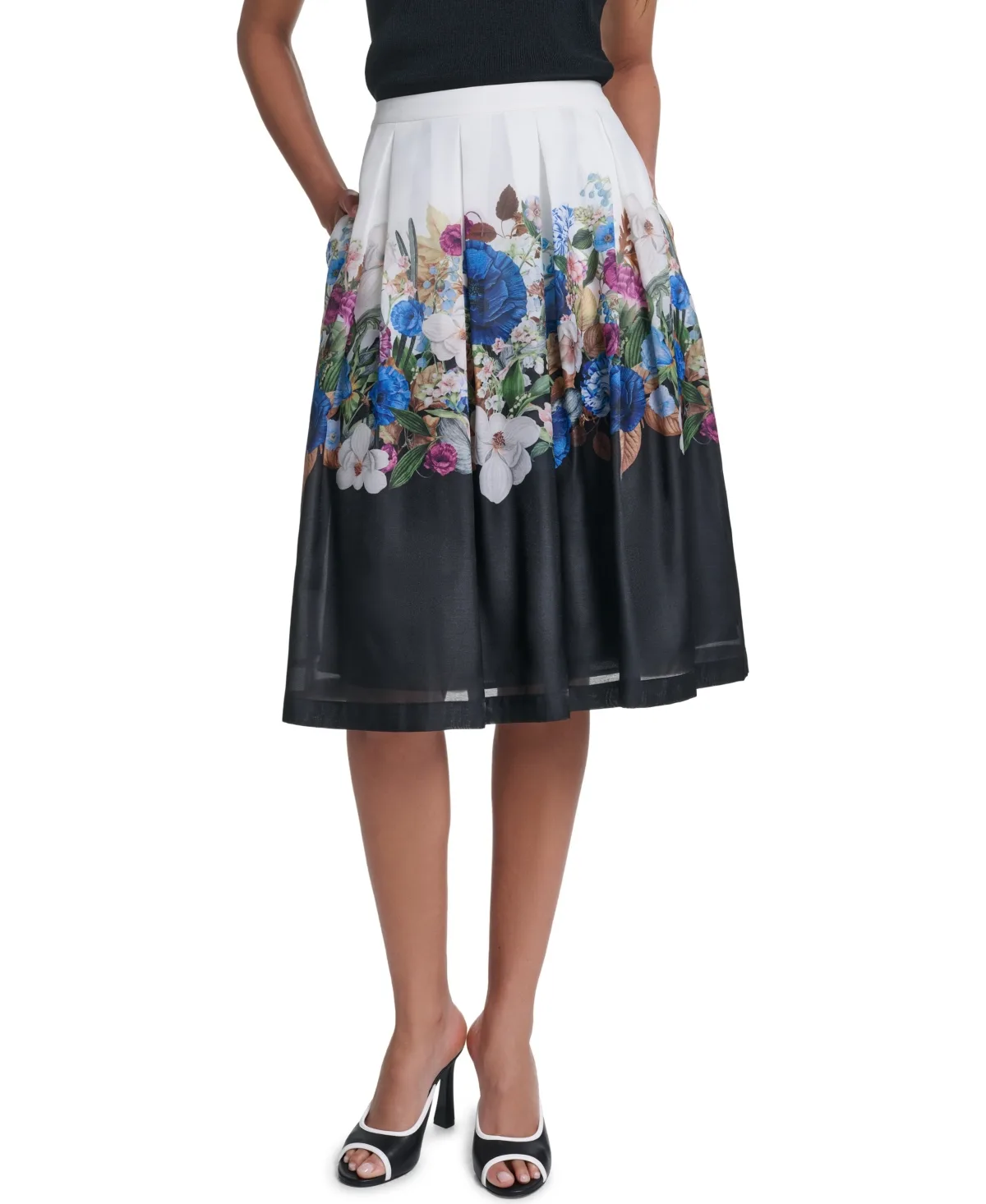 Printed Organza Floral Stripe A-Line Skirt by Karl Lagerfeld Paris