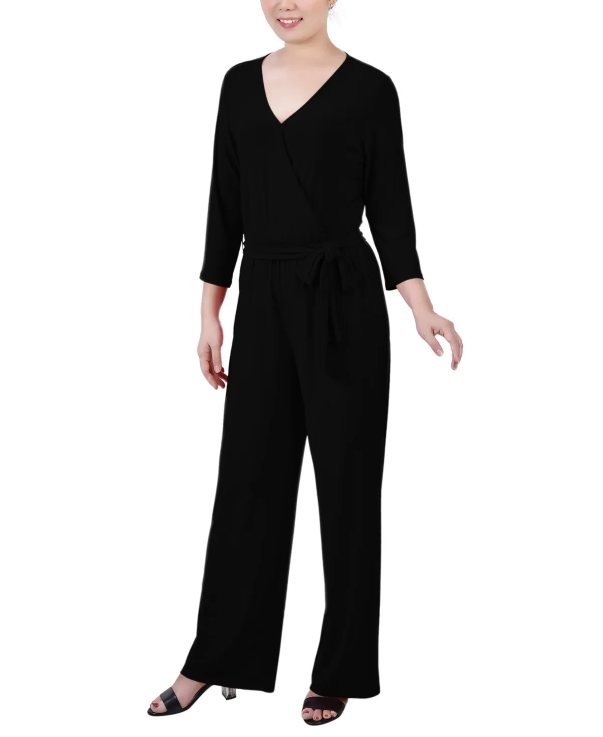 3/4 Sleeve Belted Jumpsuit by Ny Collection