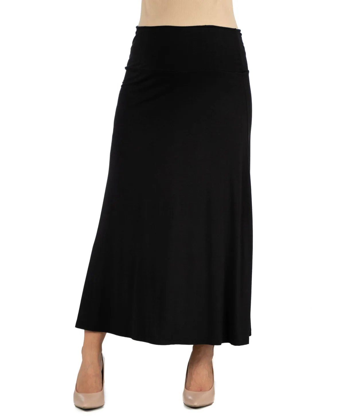 Elastic Waist Solid Color Maternity Maxi Skirt by 24seven Comfort Apparel