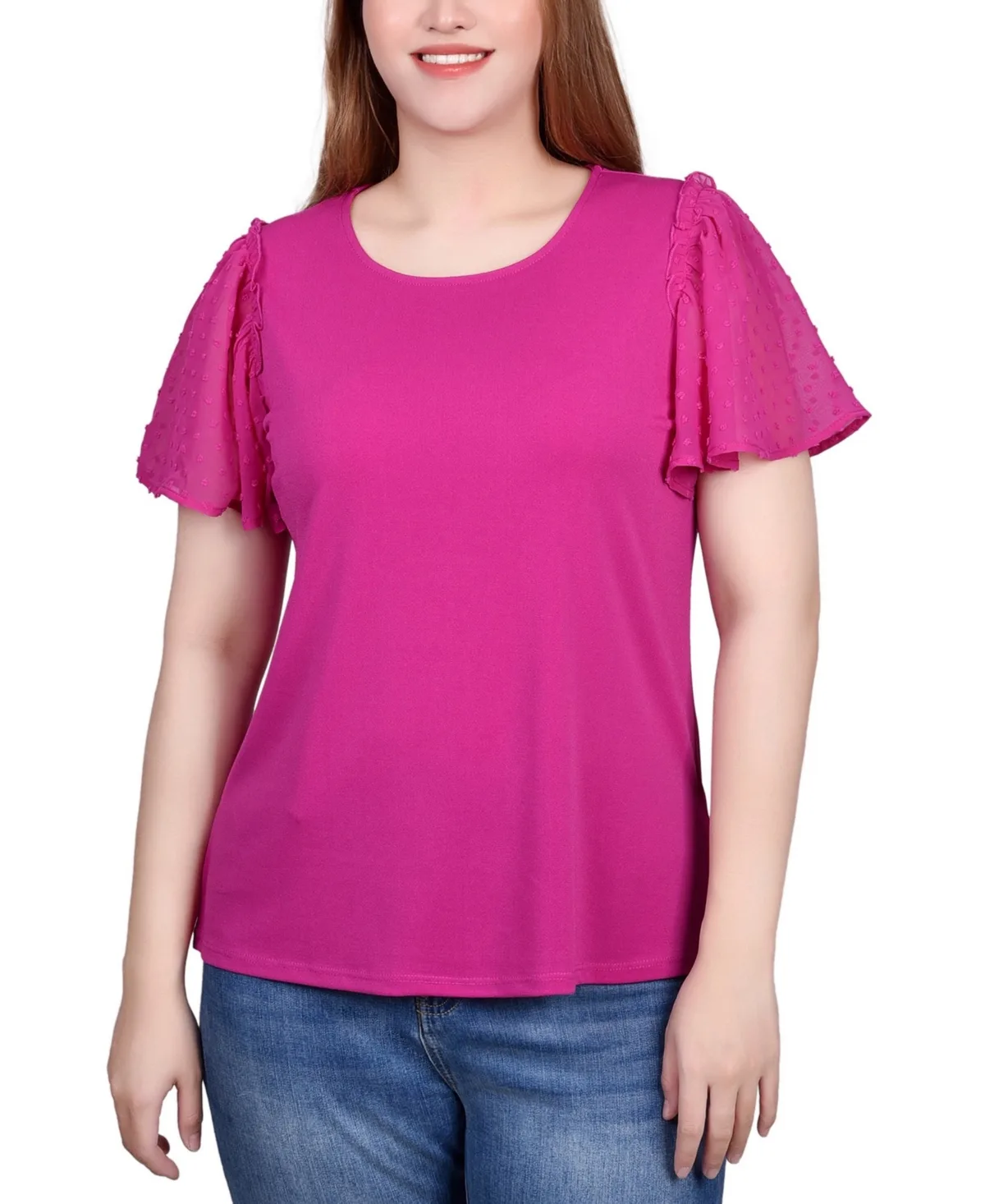Clip Dot Flutter Sleeve Top by Ny Collection