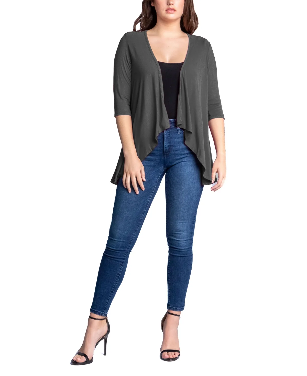 Open Front Elbow Length Sleeve Cardigan Sweater