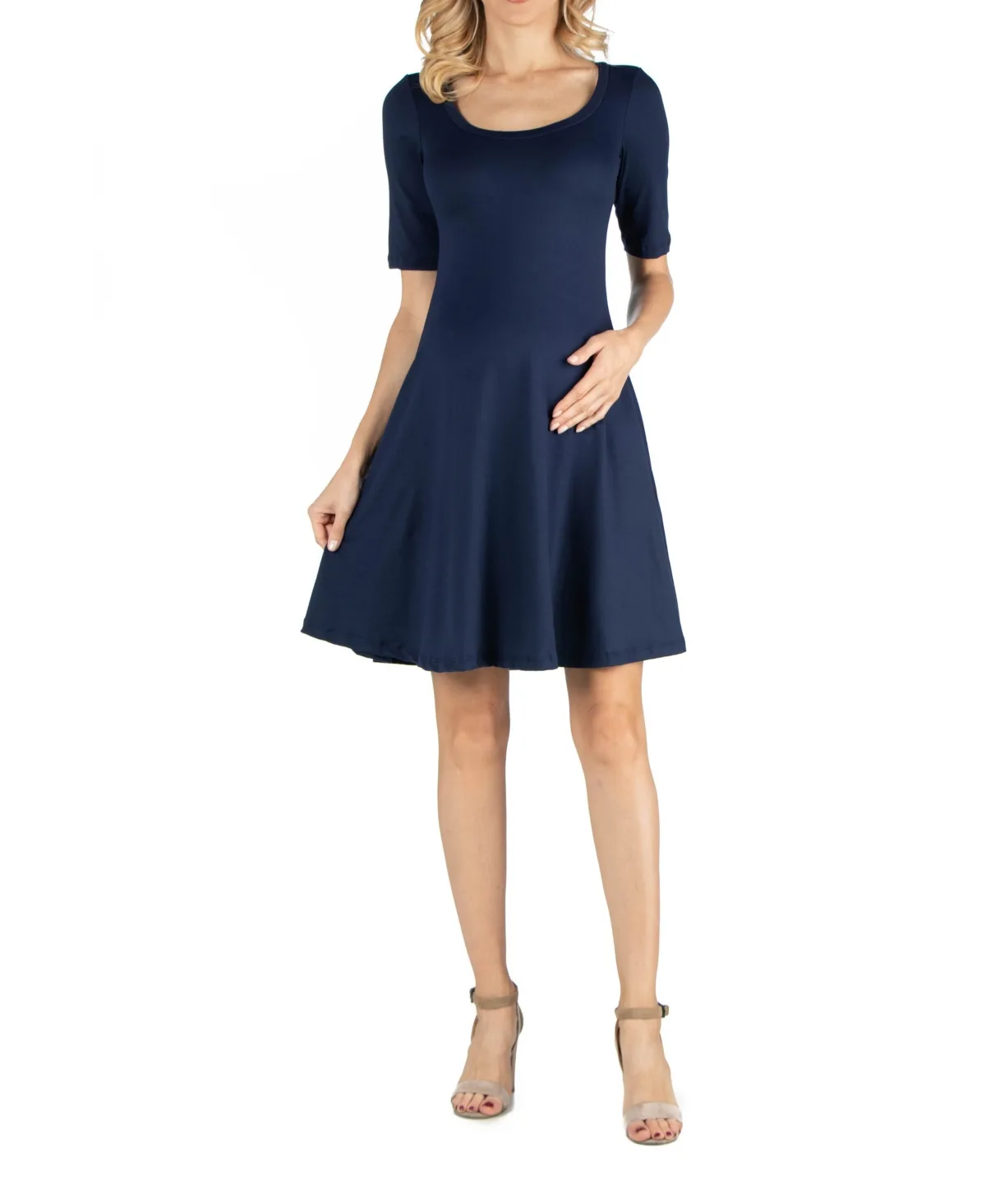 Knee Length a Line Elbow Sleeve Maternity Dress by 24seven Comfort Apparel