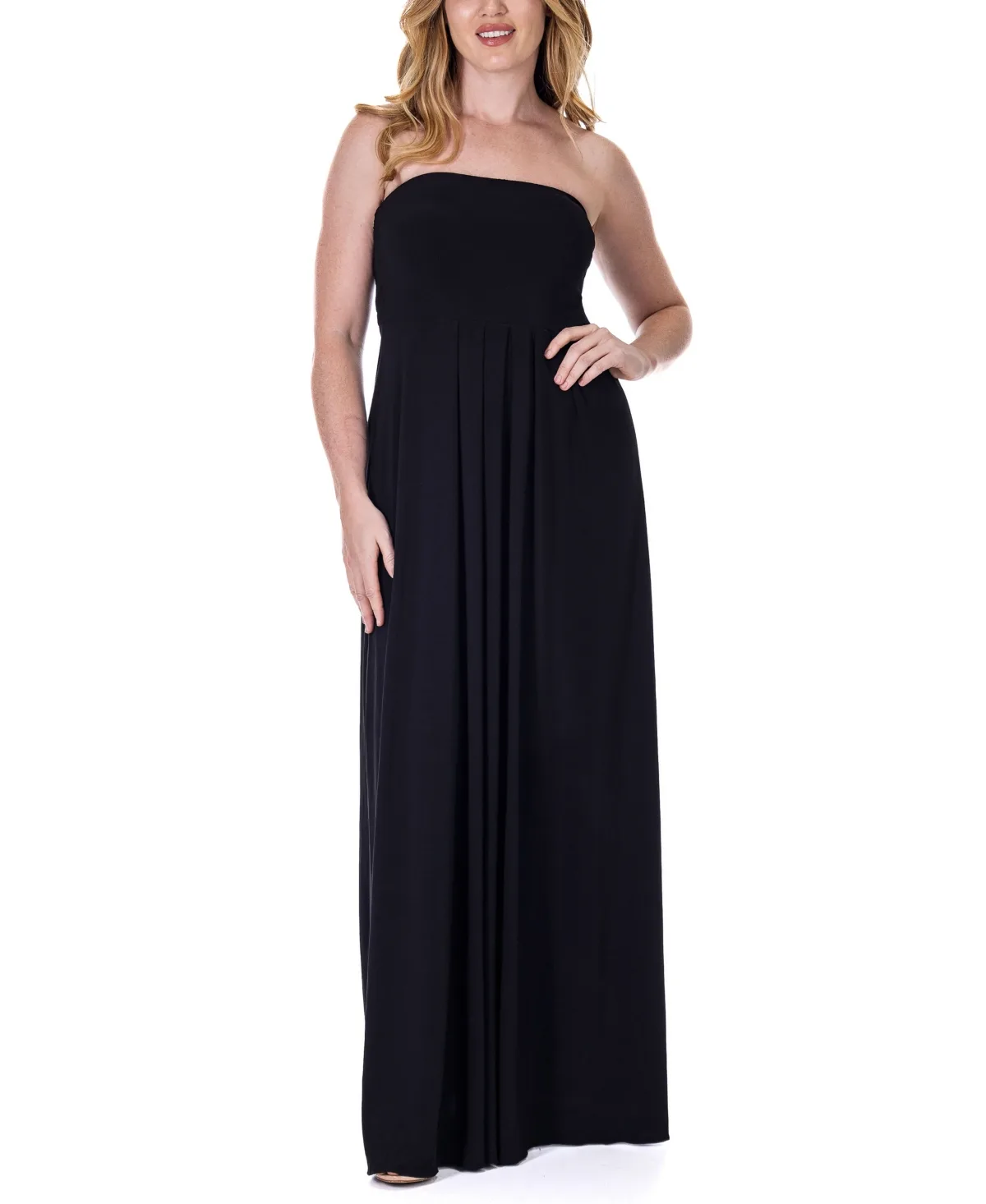 Pleated a Line Strapless Maxi Pocket Dress by 24seven Comfort Apparel