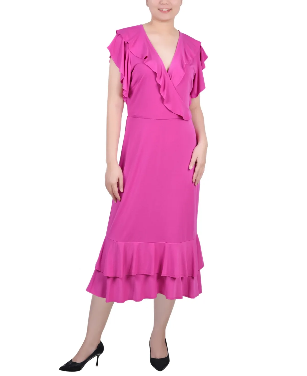 Short Flutter Sleeve Ruffle Neck Dress by Ny Collection