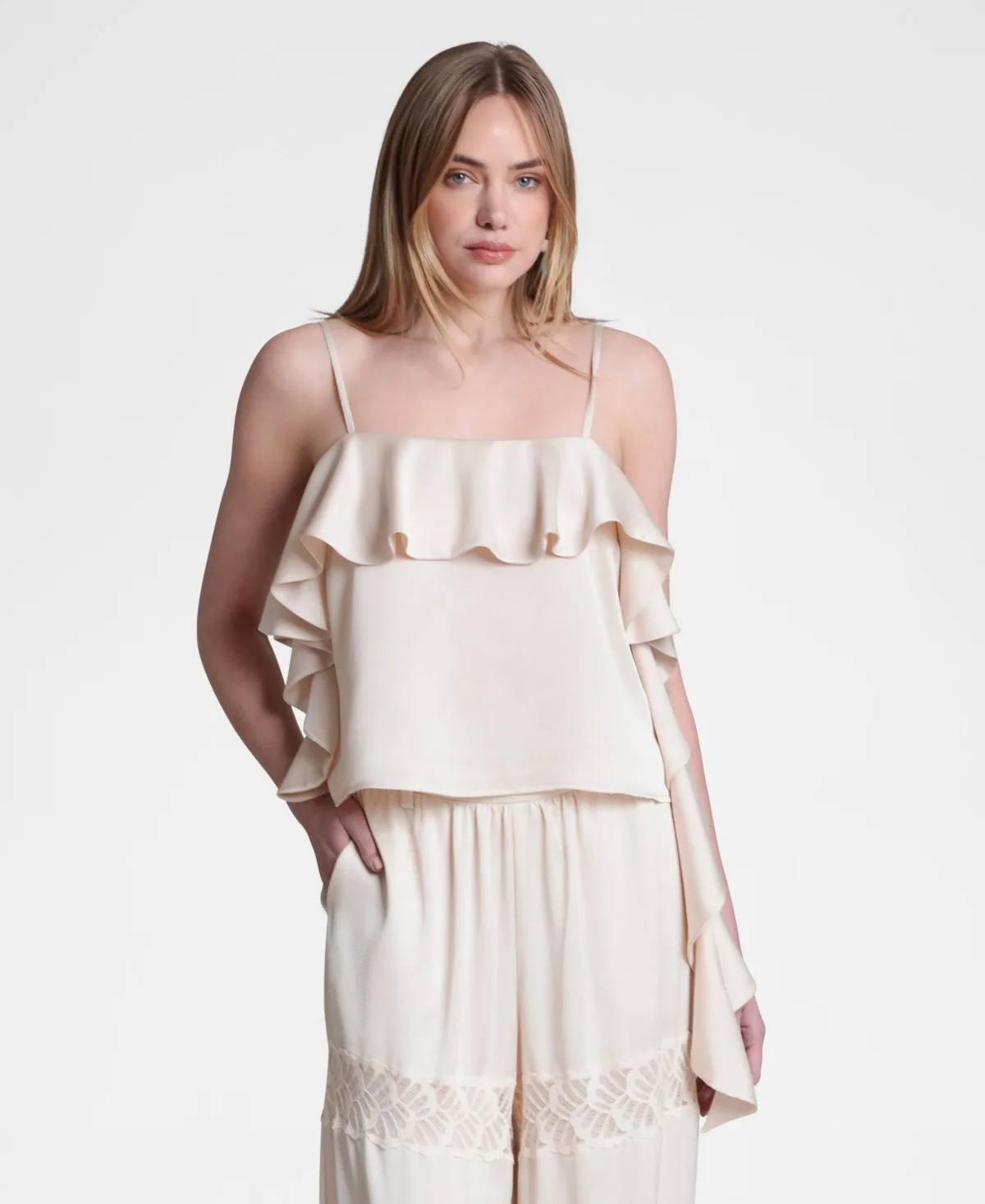 Asymmetrical Ruffle Detail Square Neck Top by Avec Les Filles