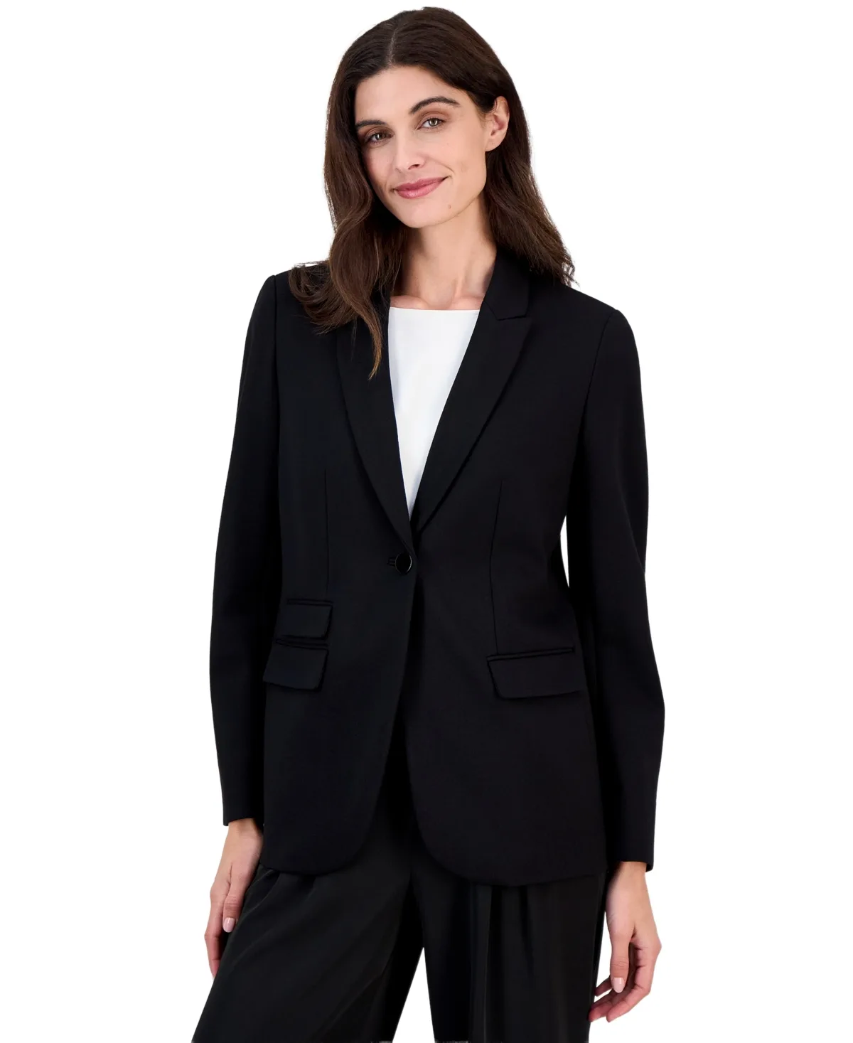 One-Button Triple Pocket Blazer by Anne Klein