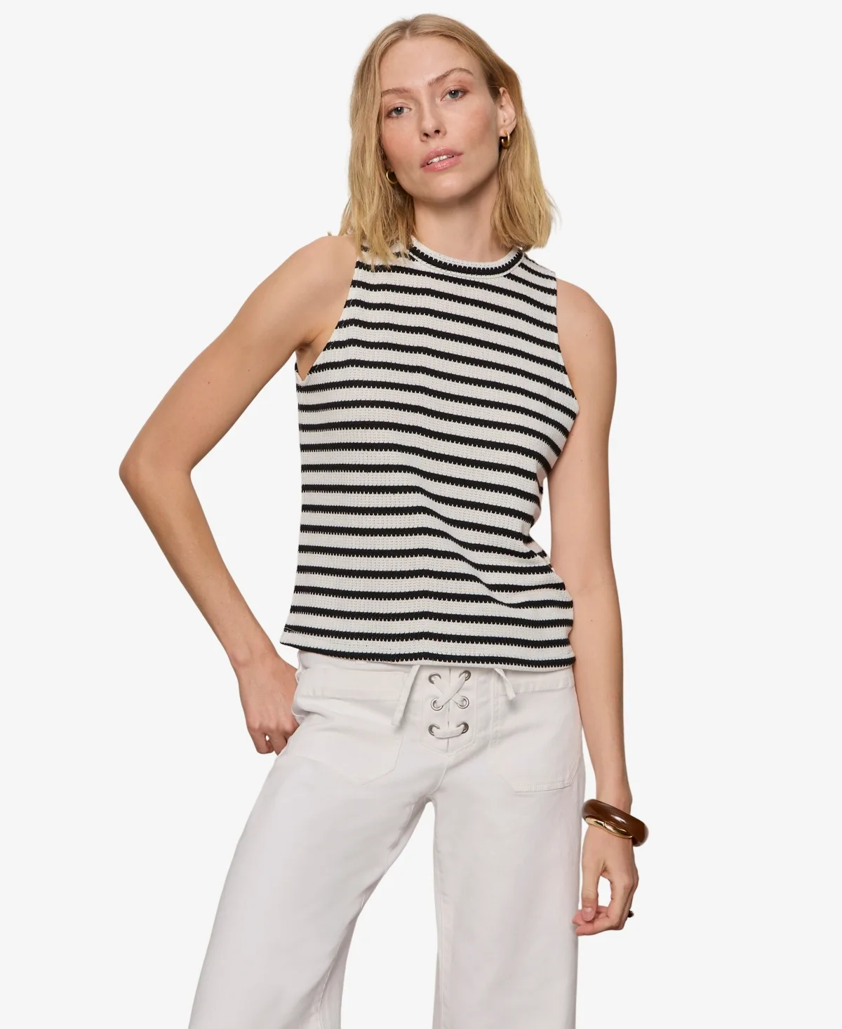 Sleeveless Striped Campari High-Neck Tank Top by Sanctuary