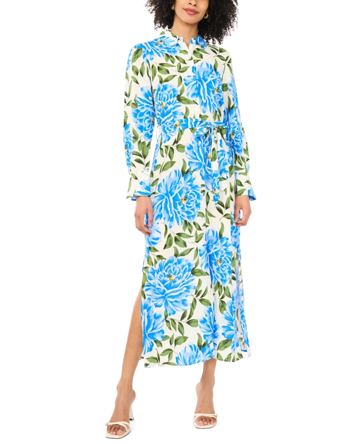 Floral-Print Collared Maxi Dress by Vince Camuto