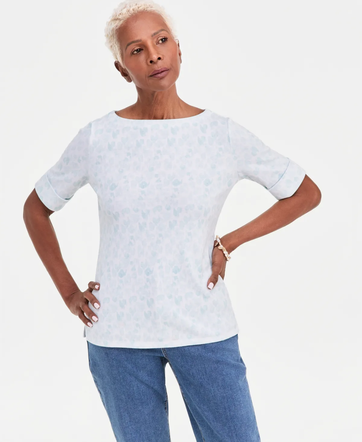 Elbow-Sleeve Boat Neck Knit Top by Style & Co