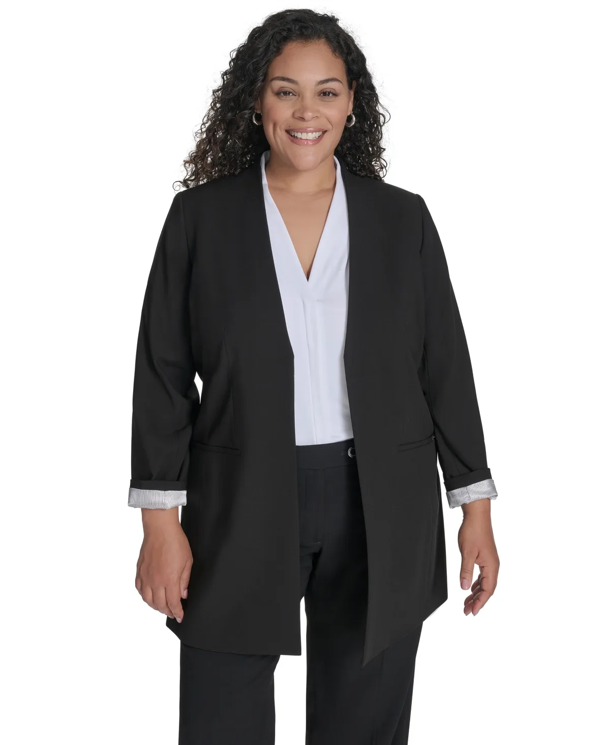 Collarless Open-Front Topper Jacket by Calvin Klein