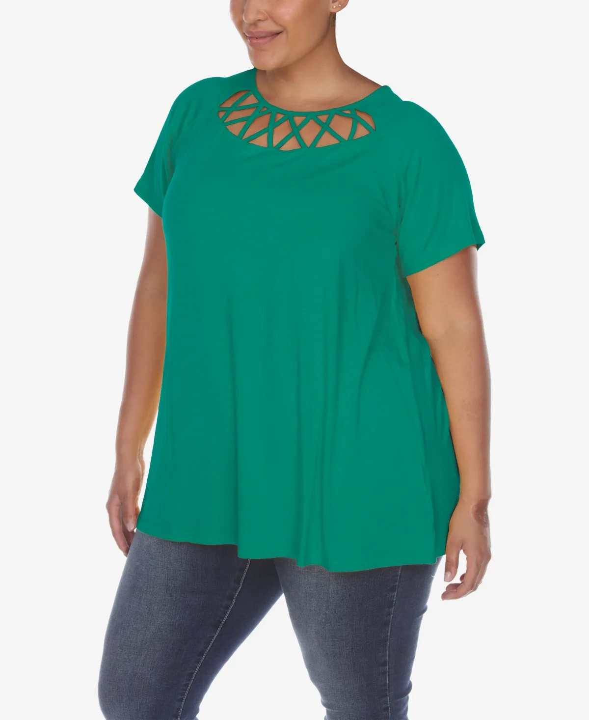 Crisscross Cutout Short Sleeve Top by White Mark