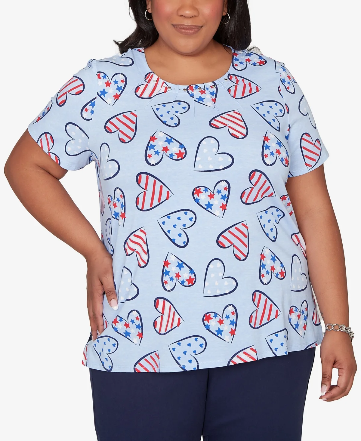 Lady Liberty American Flag Hearts Printed T-Shirt by Alfred Dunner